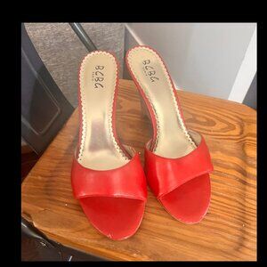 BCBG Paris Red Leather & Cork Slide Heels – Size 9